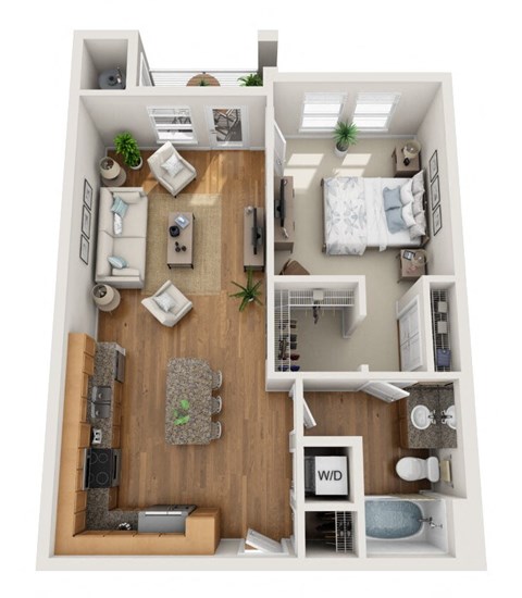 Floor plan for 1 bed, 1 bath, 710 sqft